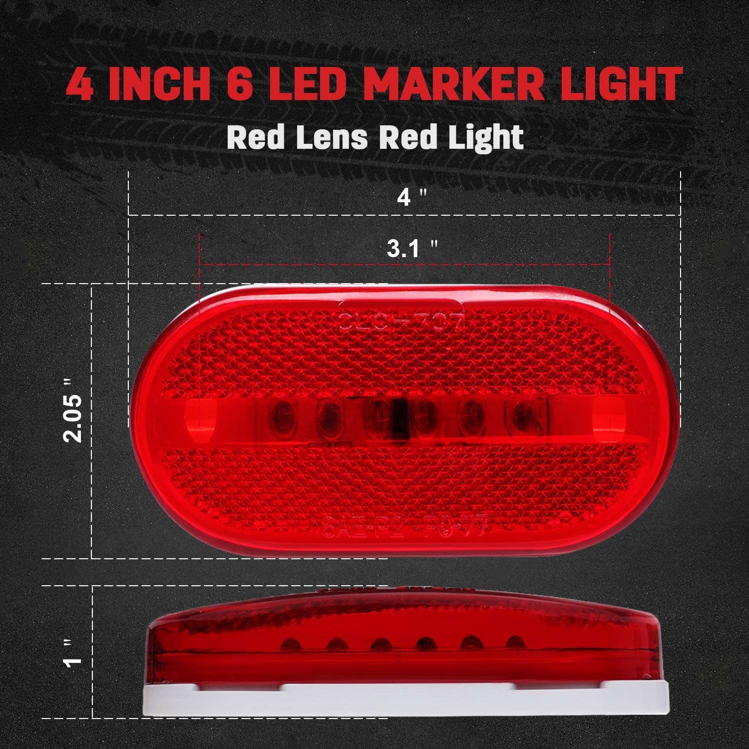 10PCS LED Oval Side Marker Light for Truck Trailer Red Snap-on Lens With White Base Surface Mount 6 Diodes LED