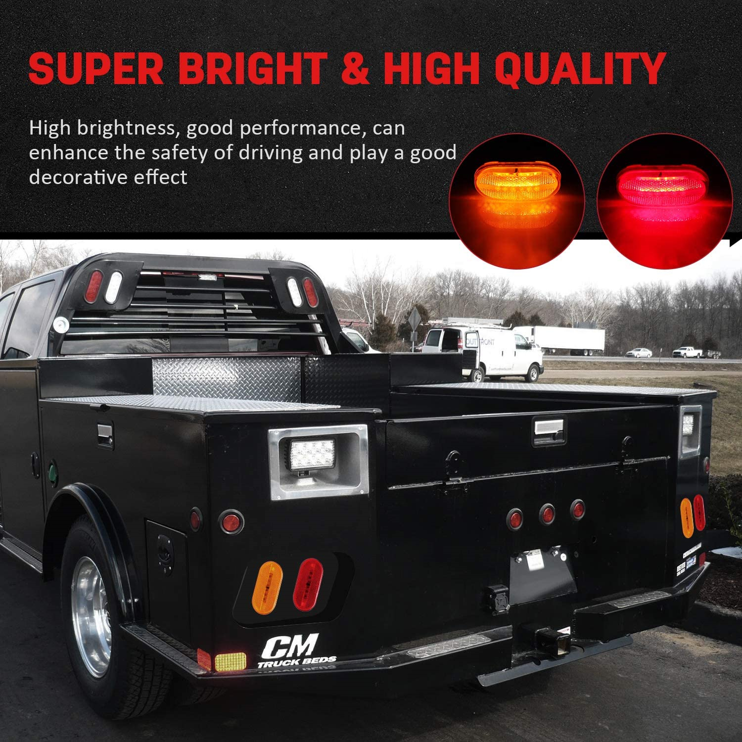 10PCS Oval Side Marker Light Red/Amber Snap-on Lens With White Base Surface Mount 6 Diodes LED forTruck Trailer