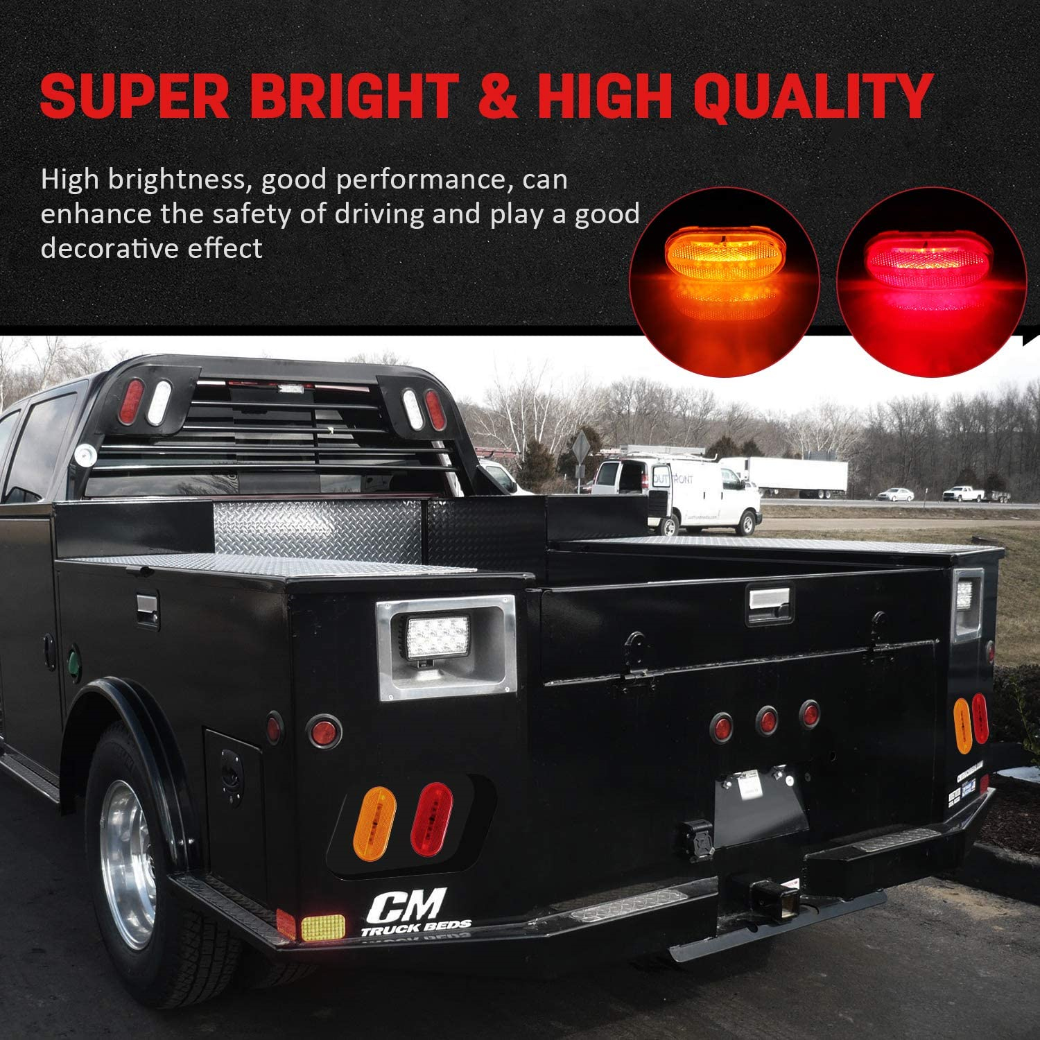 12PCS Oval Side Marker Light Red/Amber Snap-on Lens With White Base Surface Mount 6 Diodes LED forTruck Trailer