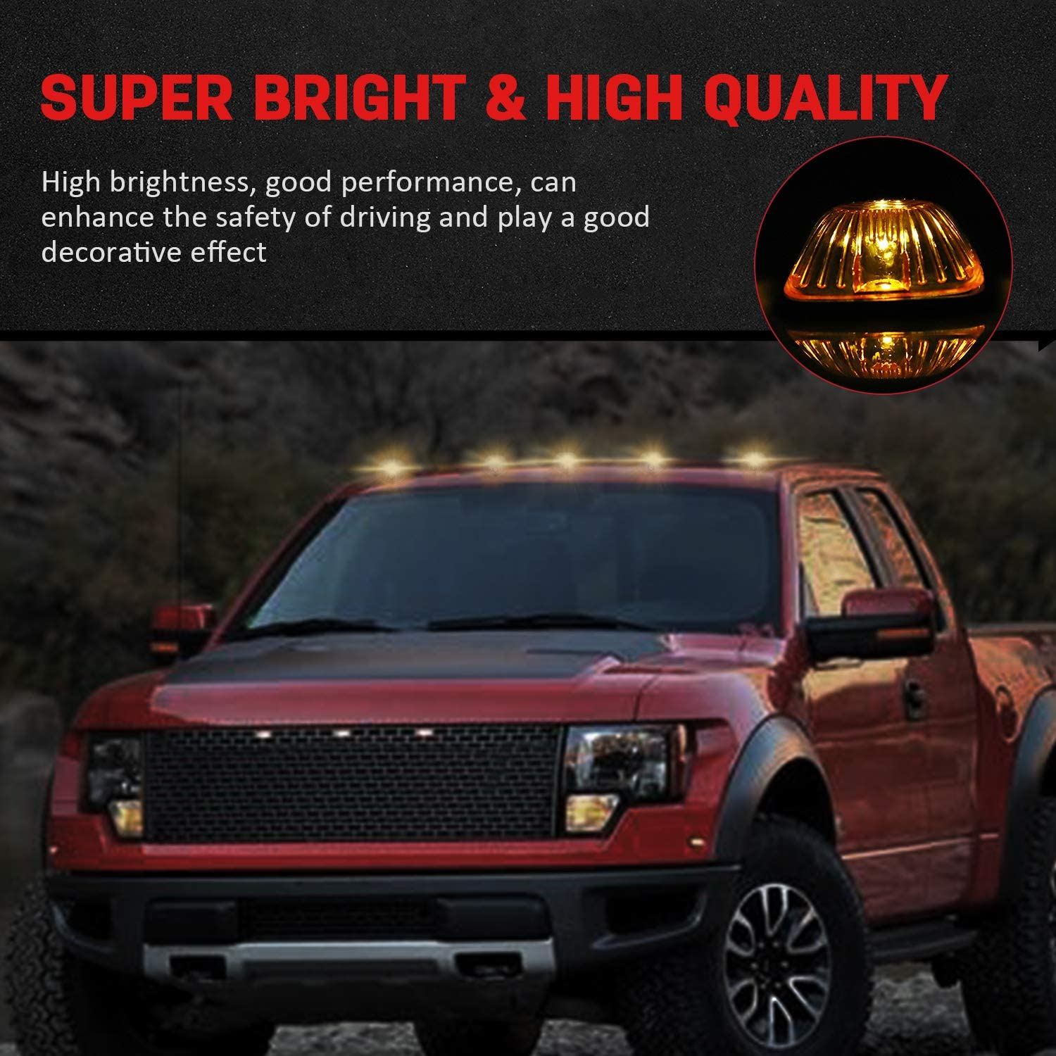 5pcs Amber Cab Marker Light Cover and White T10 6SMD 5730 Chips LED Bulb w/Base Housing for 1995-2000 Chevrolet/GMC C2500 C3500