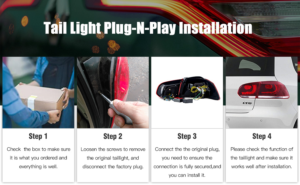 For 2010-2014 Volkswagen Golf LED Taillight Assembly Brake Rear Red Lamp Set
